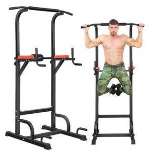 SHAMMA  SHOP SPORTS EQUIPMENT [US Direct] BOMINFIT Multi-function Power Tower 76.4-84.3inch Adjustable Workout Pull Up Weight Training Dip Station Gym Home Fitn